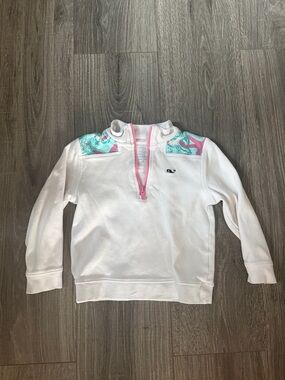 Girls Vineyard Vines White Pullover with Pink Zip and Turquoise Accent Size 4T